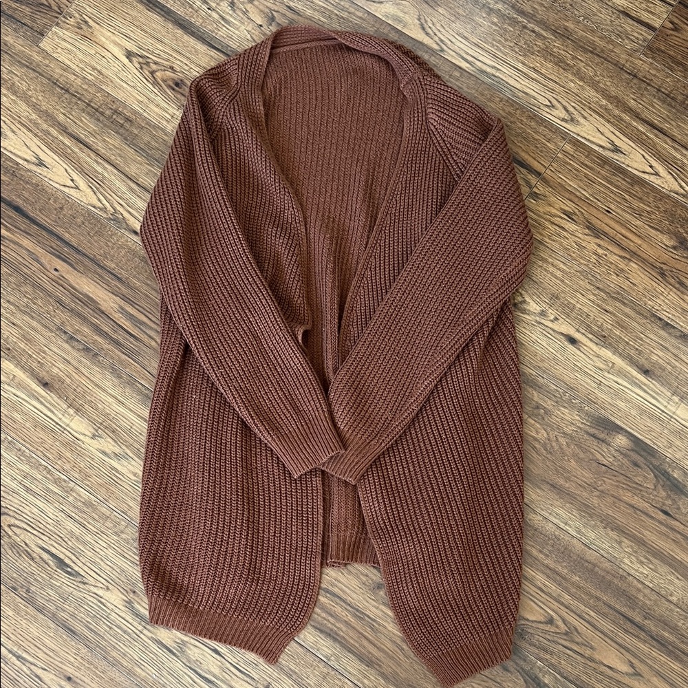 Chunky Open-Front Women's Cardigan Sweater in Rust
